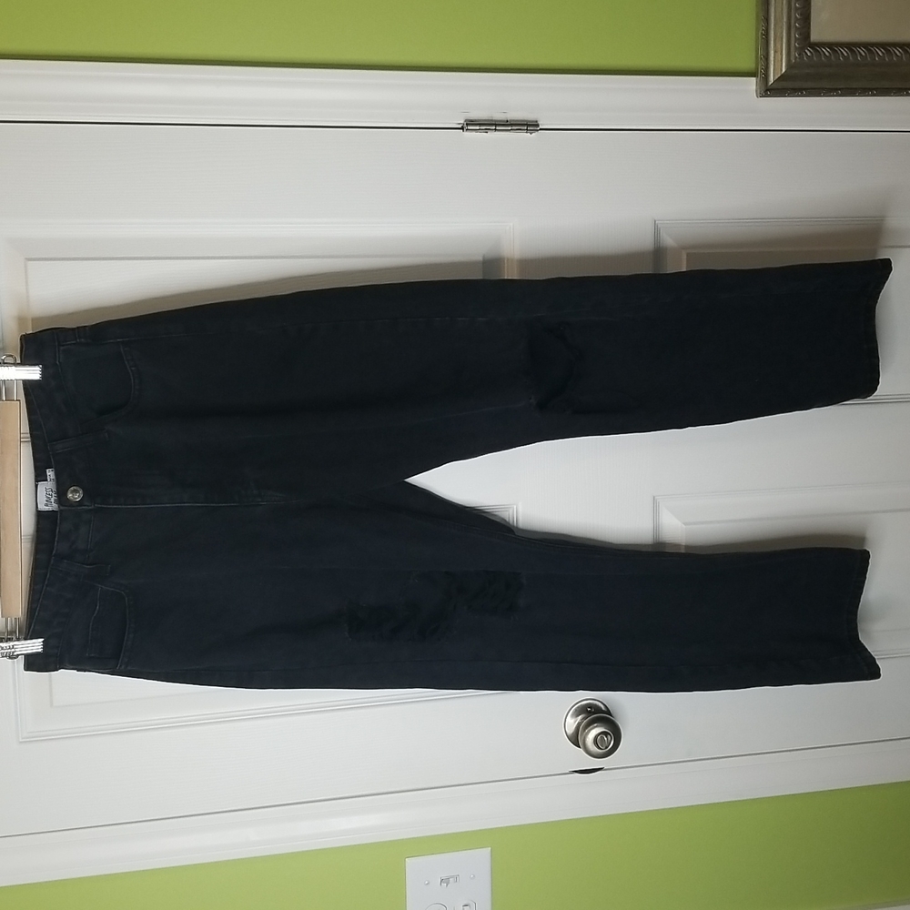 Princess Polly Black High Waist Denim Jeans, Distressed Knees, Women's US 8